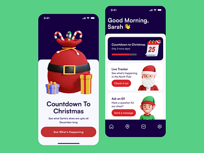 Santa Tracking App app design christmas elves mobile app santa santa tracking ui ux xmas