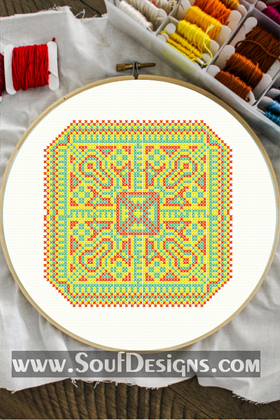 Yellow Green Traditional Embroidery Cross Stitch Pattern embroidery