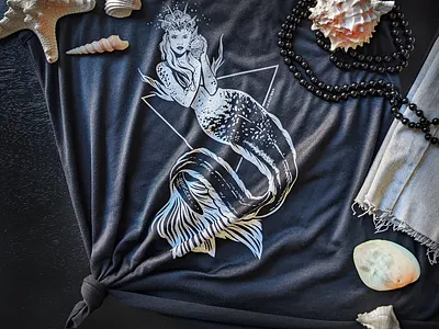 Elemental Siren | Lizzie M. Press apparel design beach top brand designer brand illustrator dark feminine flowy top goth beachwear goth clothing goth mermaid humanartist mermaid aesthetic mermaid clothing mermaidcore mythical creature sea witch seashell top spooky fashion tank top water elemental water symbol