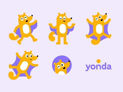 Yonda animal branding cartoon character colugo cute design flat friendly fun illustration logo mascot minimal simple squirrel ui vector yellow