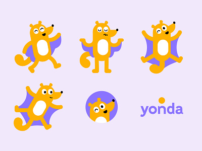 Yonda animal branding cartoon character colugo cute design flat friendly fun illustration logo mascot minimal simple squirrel ui vector yellow