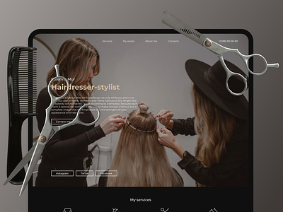 Hairdresser stylist landing page behance design figma first screen freelancer hair hairdress landing landing page modern website order landing order website portfolio salon stylist ui web design web designer web page webdesigner