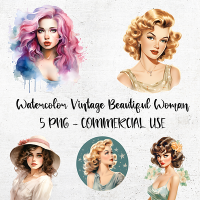 Watercolor Vintage Beautiful Woman branding clipart design graphic design illustration png png files transparent background watercolor