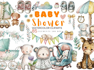 Cute Baby Shower Watercolor Clipart, Baby Clothes Clipart, Newb baby shower clipart png watercolor