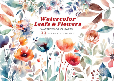 Watercolor Leafs and Flowers clipart