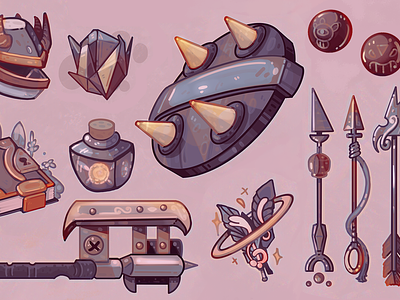 Swords, Shields, and Items 2d branding concept art design illustration items minimal rpg