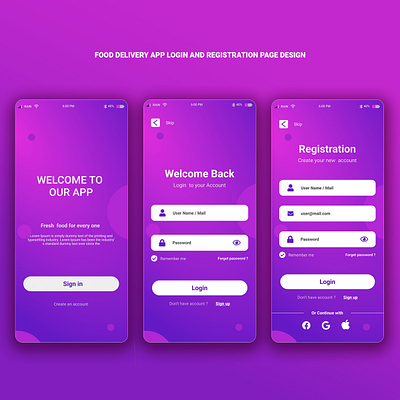 App login and registration page design app branding corporate graphic design hi quality landing page login registration ui ux