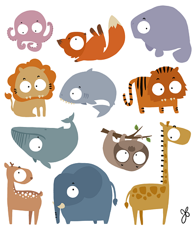 Woodlyn Kreachers animals colorful cute design digital art fun illustration minimalism zoo