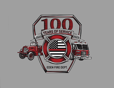 Eden Fire - 100th Anniversary drawing fire fire department firetruck graphic design illustrator logo patch procreate screenprinting silkscreen