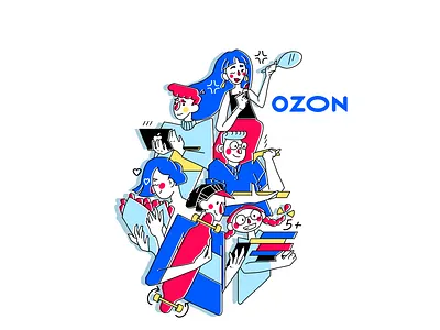 Декорация стены доставочного пункта для проекта Ozon Ballon ballon branding delivery delivery point illustration ozon брендинг доставка доставочные пункты иллюстрация озон