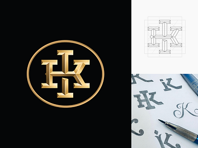 KI Monogram design illustration lettering letters monogram pencil sketch