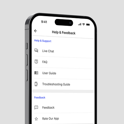 Help and Feedback within the Cookbook App app design chat faq feedback help mobile support support feedback ui uiux design ux