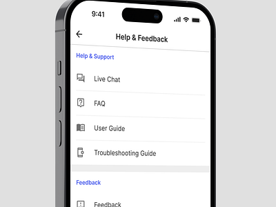 Help and Feedback within the Cookbook App app design chat faq feedback help mobile support support feedback ui uiux design ux