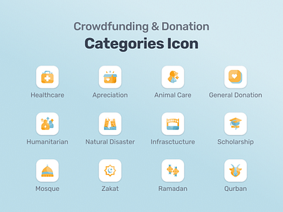 Crowdfunding & Donation Categories Icon Set branding design graphic design icons illustration ui vector