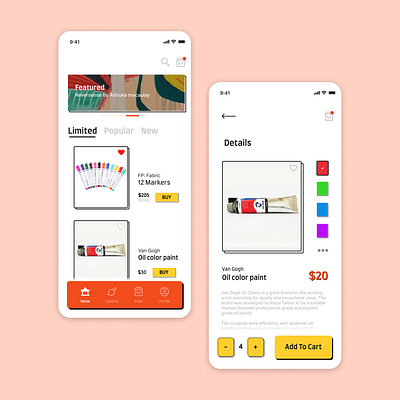 Art supply mobile app art brutalism concept app design mobile app orange ui ui design uiux