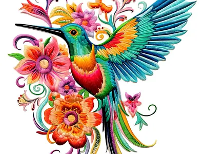 Hummingbird Embroidery Effect T-Shirt Design graphic design illustration