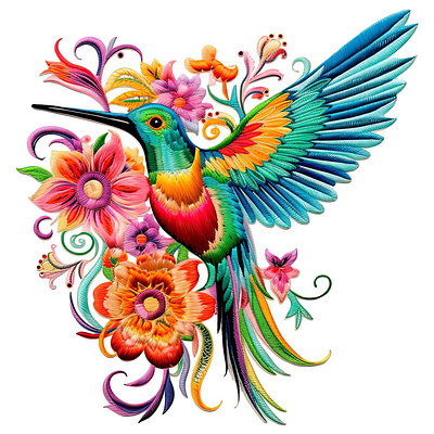 Hummingbird Embroidery Effect T-Shirt Design graphic design illustration