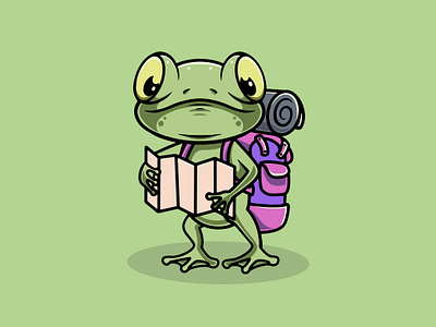 Cute Frog on an Adventure Illustration branding graphic design toad ui