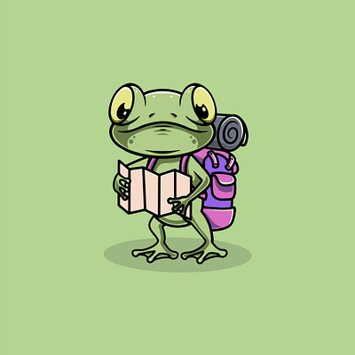 Cute Frog on an Adventure Illustration branding graphic design toad ui