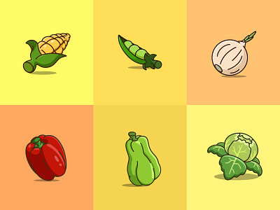 Vegetables Collections🍆🥔🥕🌽🥦 asets cartoon corn cute illustration mascot onion peas simple tomato vector vegetables vegetablescollections