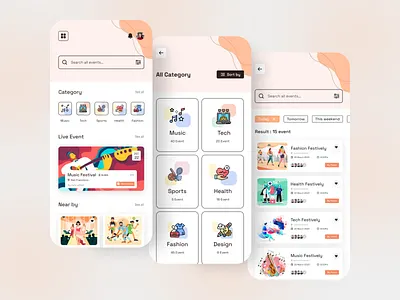 Event Mobile App app booking concert date event events festively meetup minimal minimalist mobile app mobile design mobile ui modern party schedule seminar ticket