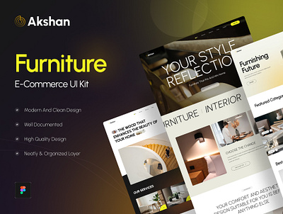 Akshan - Furniture E-Commerce UI Kit agency branding ecommerce website figma template furniture interior landing mobile app mobile ui responsive ui uikits web design
