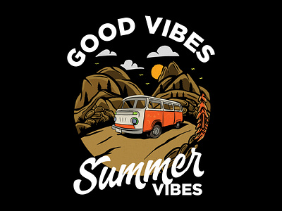 Good Vibes Summer Vibes adventure artwork branding clothing brand design for sale goodvibes graphic design holiday illustration logo summer summervibes travelling tshirt tshirtdesign typography vacation