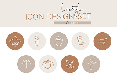 Linestyle Icon Design Set Autumn leaf