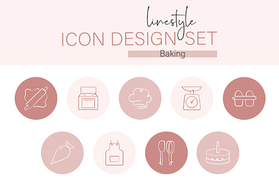 Linestyle Icon Design Set Baking recipe