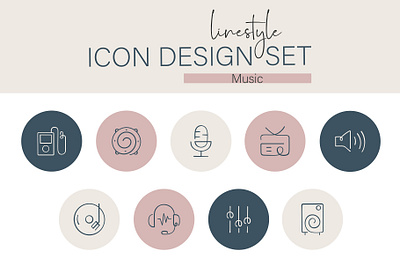 Linestyle Icon Design Set Music key