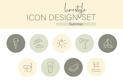 Linestyle Icon Design Set Summer beach