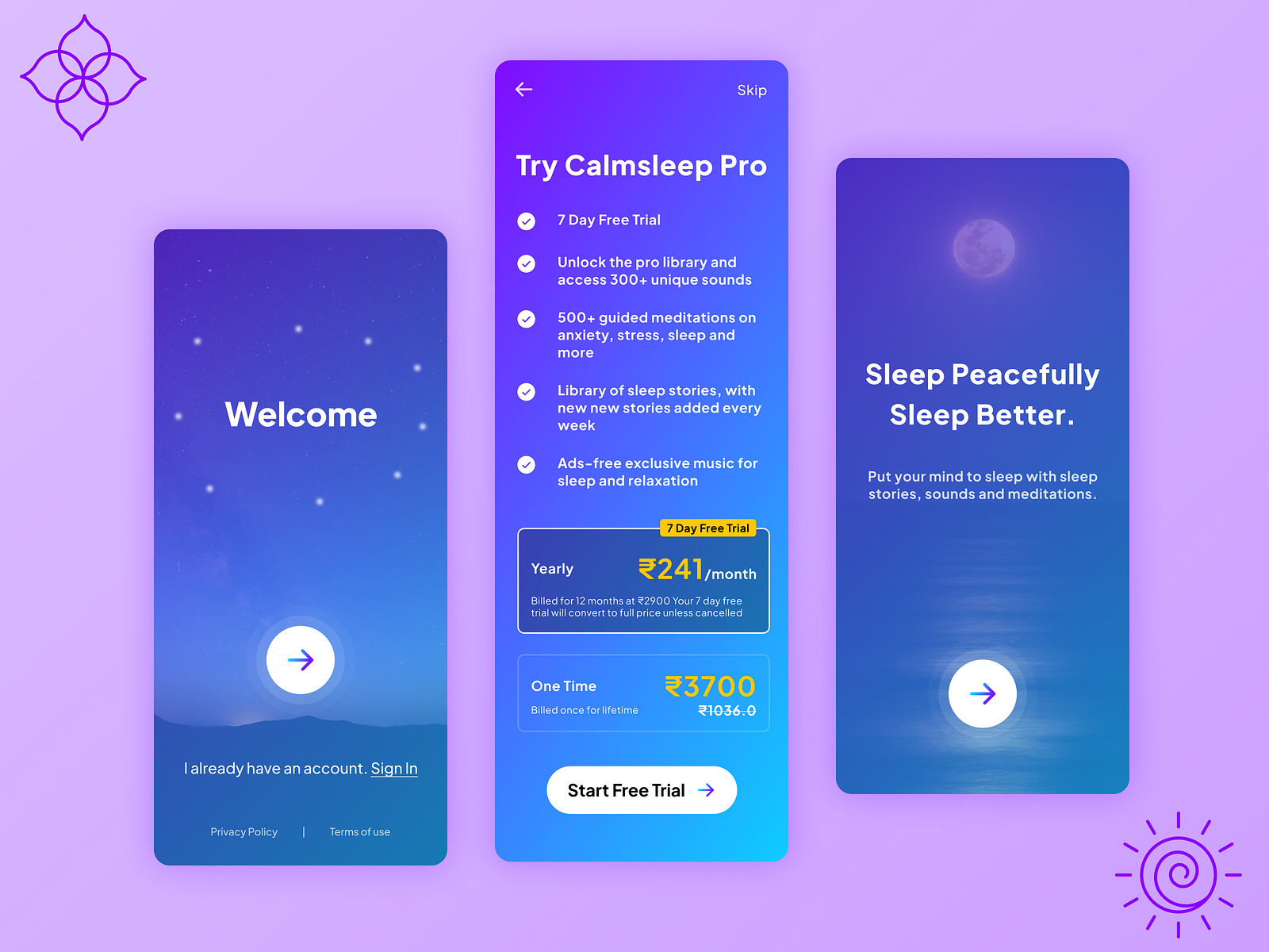 Calm Sleep - Stress Meditation app - Mobile design by Samat Odedara on ...