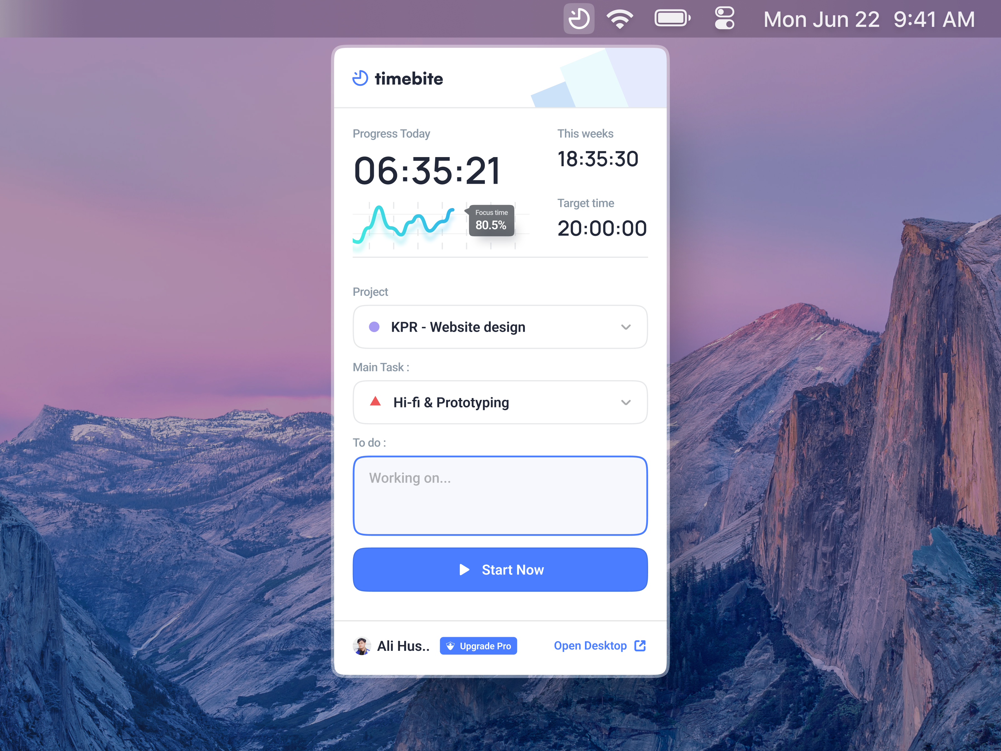 Time Tracker Widget (macOS) - timebite✨ chrome extension design desktop extension macos macosx widget minimalist product design task management time tracker time tracker app time tracker widget timer timer widget tracker app tracker widget tracking app ui ux widget