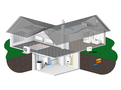 Isometric home appliances project animation appliances boiler building chimney cooling fan coil gas heat pump heat ventilation recovery heating icons illustration interactive isometric piping shower sink ventilation water system