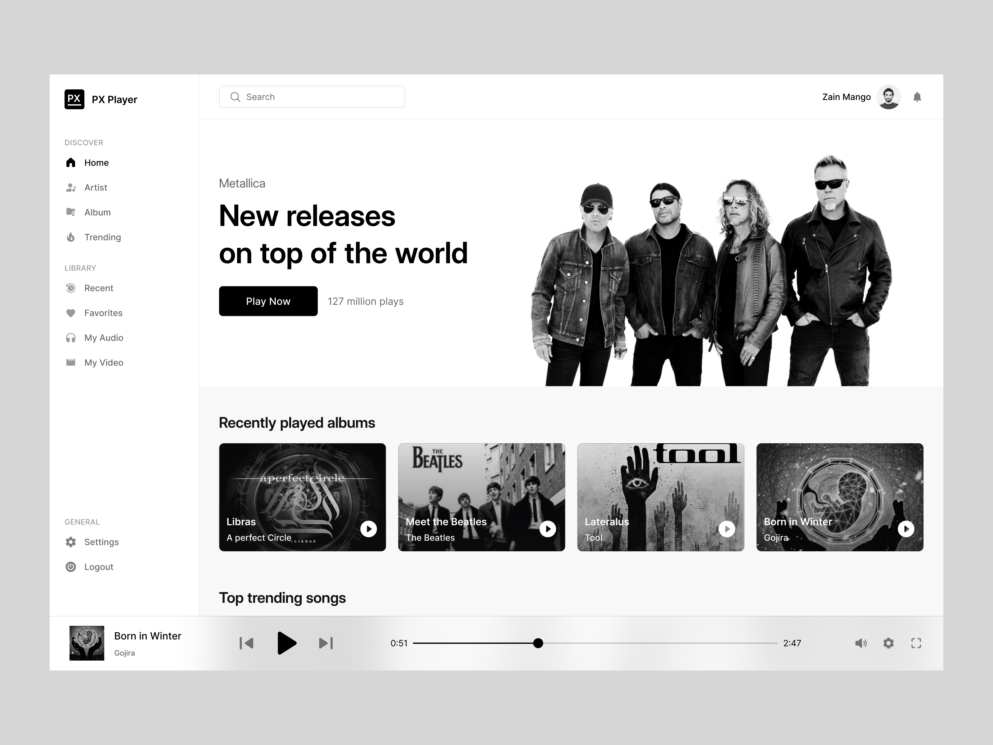 Music player wireframe app clean design minimal product ui ux