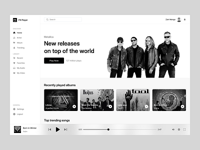 Music player wireframe app clean design minimal product ui ux