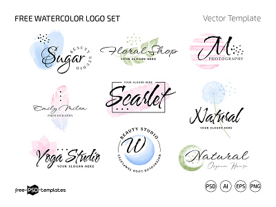 Free Watercolor Logo Templates (PSD, AI, EPS, PNG) free freebie logo logos logotemplate logotype photoshop psd template templates watercolor