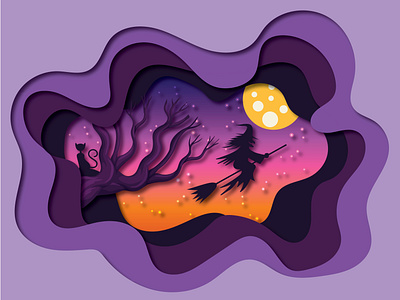 Top of Hill : Illustration paper cut out of Night Cave. 3d animation app branding design graphic design illustration logo motion graphics ui vector