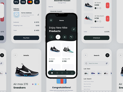 Nike shoes e-commerce app appdesign appinterface behanceproject creativedesign designportfolio digitaldesign dribbbleshowcase graphic design interactiondesign mobileappdesign mobileui ui uipatterns