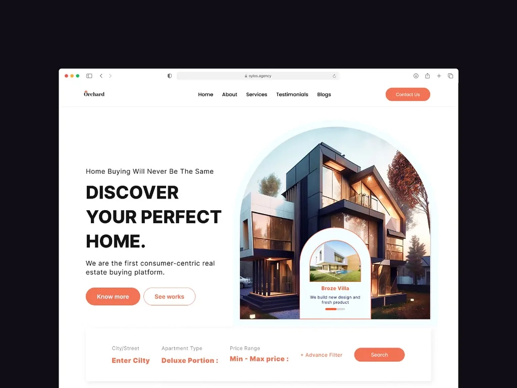 Orchard Real Estate Landing Page Design animation branding design graphic design landing page motion graphics oylos oylos agency oylos id agency real estate branding ui ui design uiux web design web template