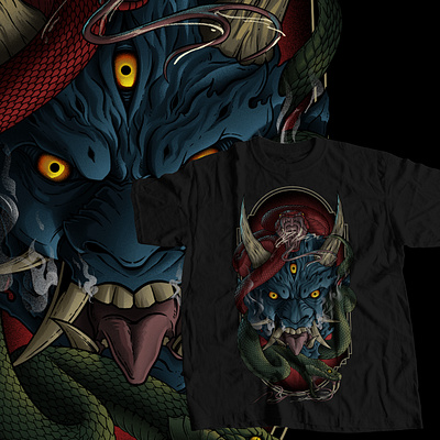 ONI WITH TWO SNAKES T-SHIRT DESIGN adobe photoshop apparel art artist clothing graphic design illustration