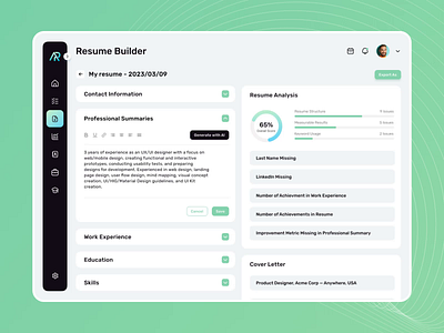 Chat GPT - Build Your Resume ai animation app chat gpt cover letter green resume ui ux web