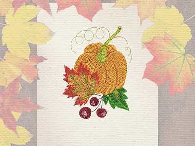 Pumpkin with a leaf — Machine embroidery design autumn embroidery embroidery design embroidery digitizer embroidery digitizing embroidery digitizing company fall pumpkin