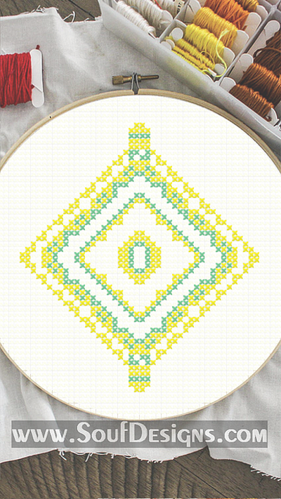 Yellow and Green Traditional Embroidery Cross Stitch Pattern embroidery