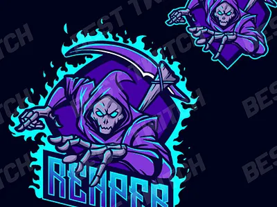 Super grim reaper mascot logo ! BestTwitch best twitch badges branding design graphic design illustration logo motion graphics new badges sub badges ui