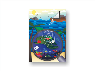 Save The Oceans From Garbage Pollution 3d design graphic design illustration marine ocean pollution sea trash turtle underwater