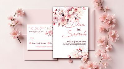 Cherry Blossom Wedding Invitation Set branding cherry blossom design graphic design illustration typography vector watercolor clipart wedding cherry blossom