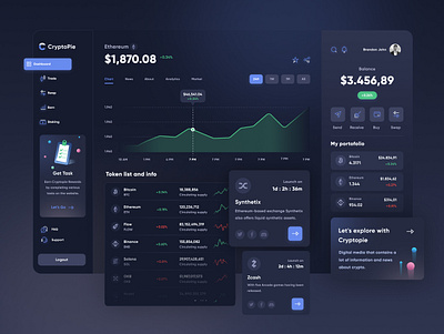 Crypto Wallet - Dashboard app applications bitcoin clean crypto currency dashboard design ethereum graphic design illustration modern design professional design simple token ui ux wallet web app