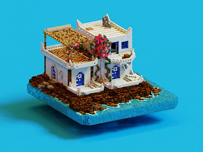 Mediterranean Summer House 3d greek house house isometric mediterranean house nft voxel voxelart