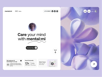 Mental Mi - AI Powered Mental Health ai assistant ai mental ai startup best design 2023 clean design diagnosis health app landing page meditation meditation platform mental mental health mind mindfulness minimal modern ui ui ux web webdesign